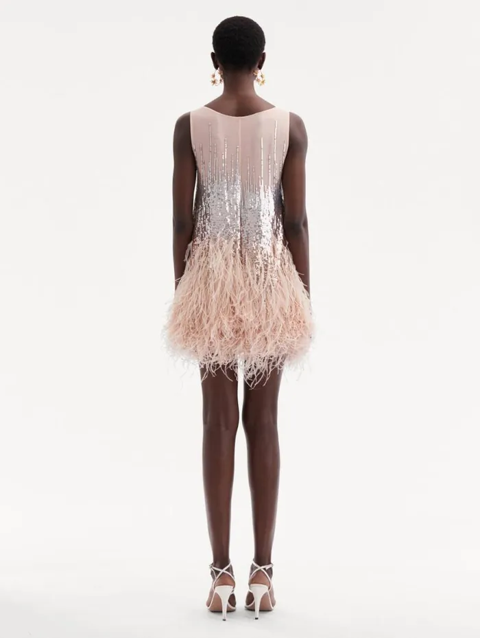 Women Sequin and Feather Embroidered Dress Blush Oscar De La Renta Dresses