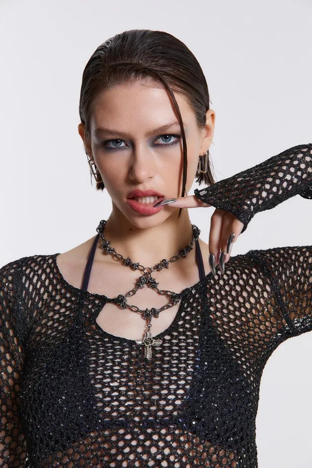 Women Sequin Crochet Bead Top Jaded London Knitwear