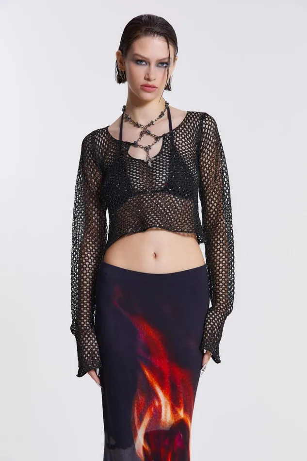Women Sequin Crochet Bead Top Jaded London Knitwear
