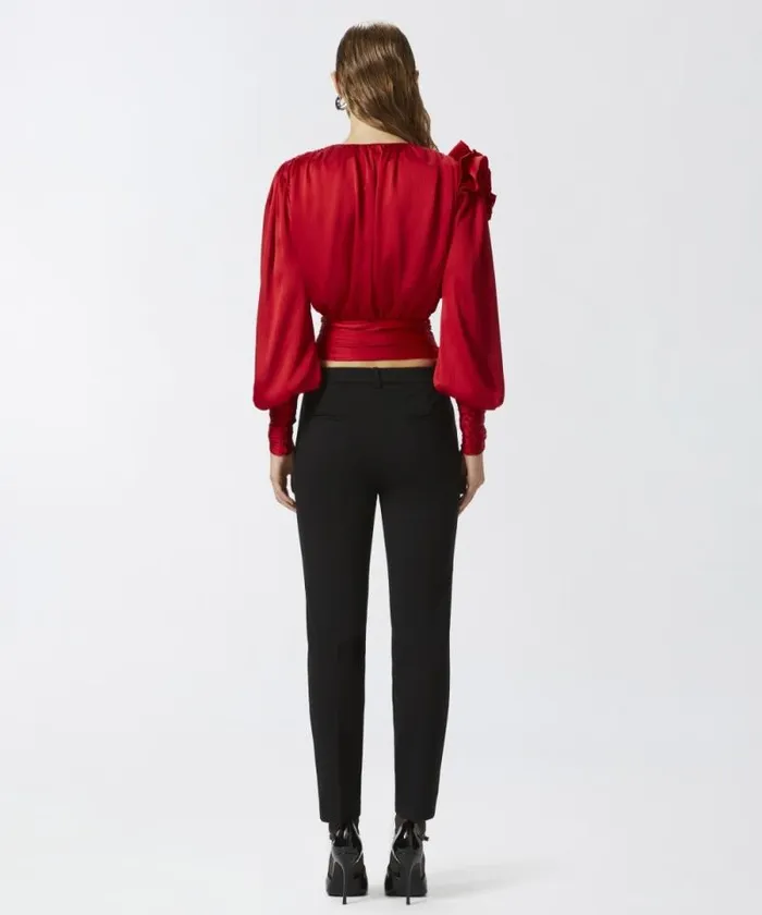 Women Shirts And Blouses Pinko Cropped Satin Blouse With Appliqus Salsa Red Women Shirts And Blouses Pinko Cropped Satin Blouse With Appliqus Salsa Red