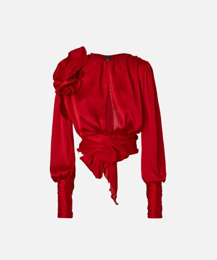 Women Shirts And Blouses Pinko Cropped Satin Blouse With Appliqus Salsa Red Women Shirts And Blouses Pinko Cropped Satin Blouse With Appliqus Salsa Red