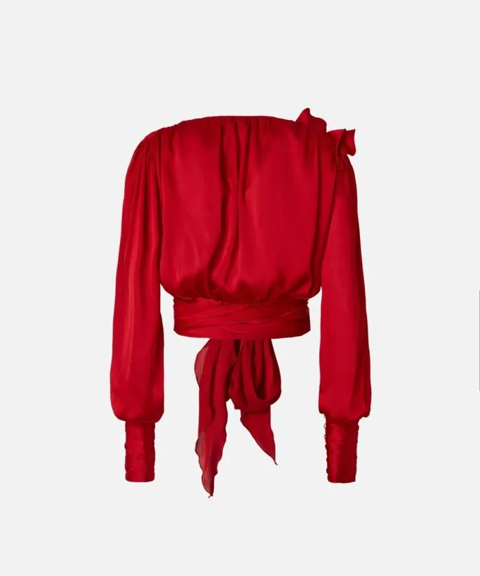 Women Shirts And Blouses Pinko Cropped Satin Blouse With Appliqus Salsa Red Women Shirts And Blouses Pinko Cropped Satin Blouse With Appliqus Salsa Red