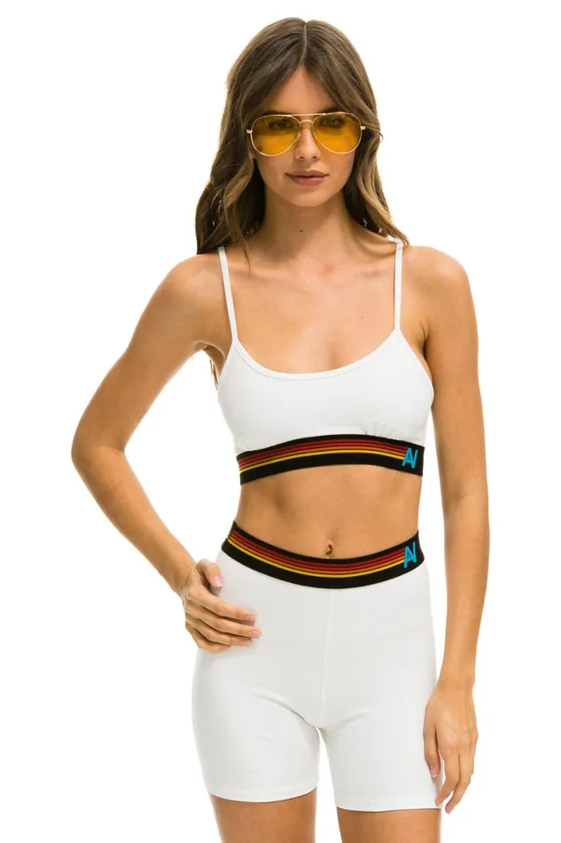 Women Shorts Aviator Nation Logo 4 Inch HiRise Biker Short 8211 White