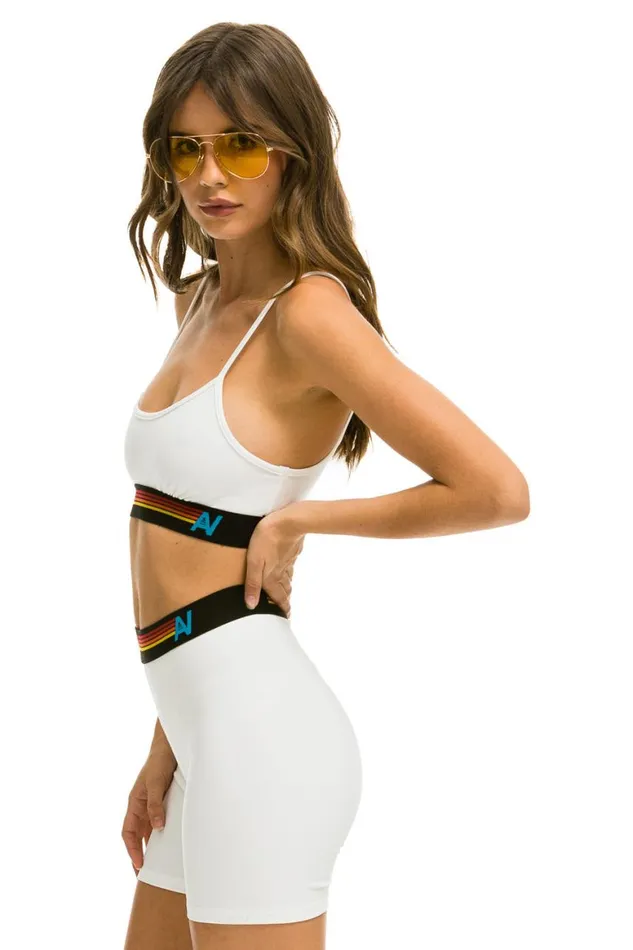 Women Shorts Aviator Nation Logo 4 Inch HiRise Biker Short 8211 White