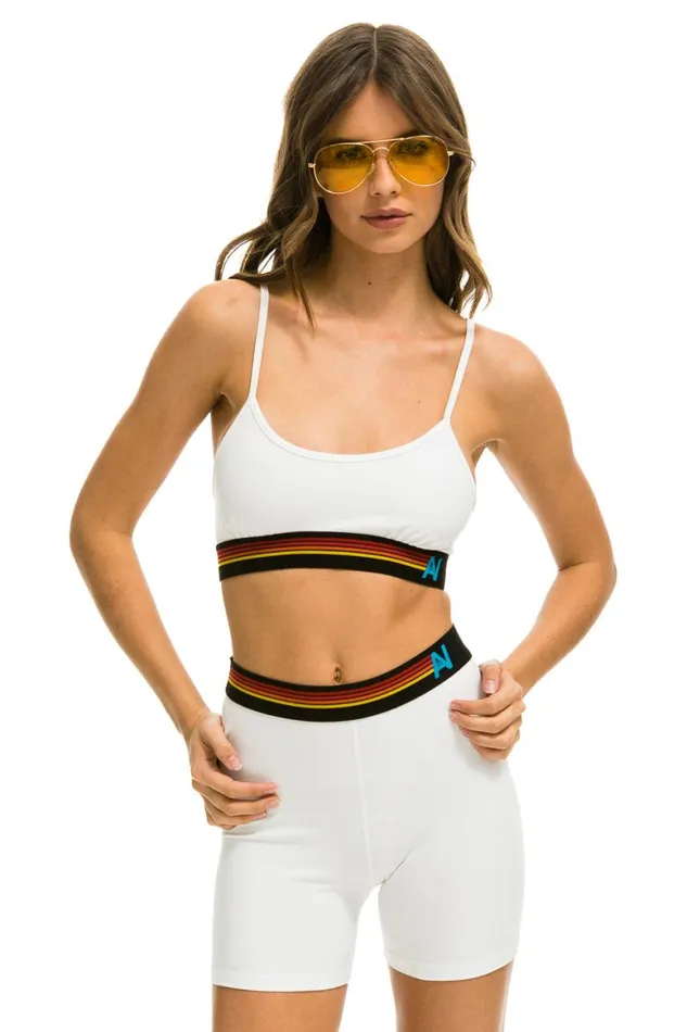 Women Shorts Aviator Nation Logo 4 Inch HiRise Biker Short 8211 White
