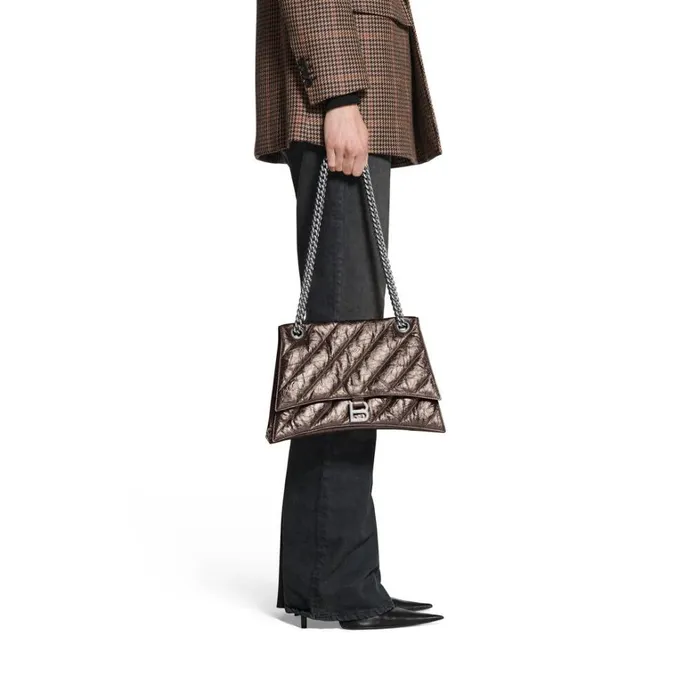 Women Shoulder Bags Balenciaga Crush Medium Chain Bag Metallized Quilted In Bronze