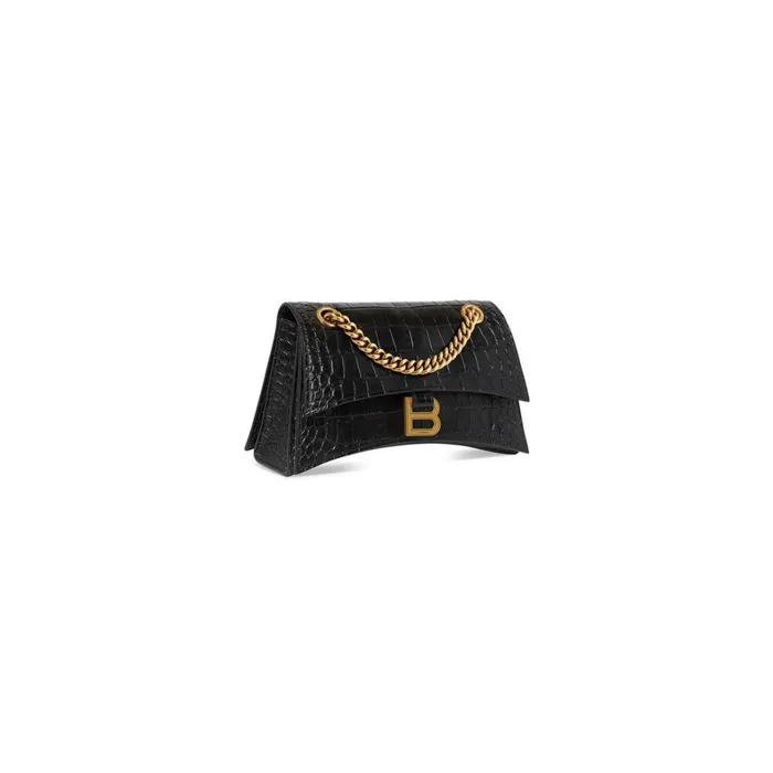 Women Shoulder Bags Balenciaga Crush Small Chain Bag Crocodile Embossed In Black