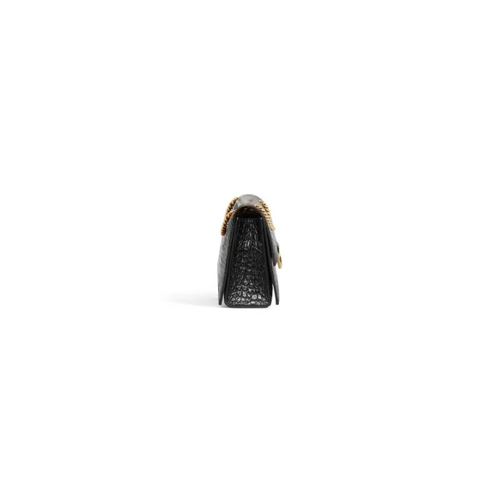 Women Shoulder Bags Balenciaga Crush Small Chain Bag Crocodile Embossed In Black