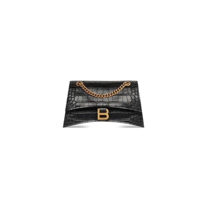 Women Shoulder Bags Balenciaga Crush Small Chain Bag Crocodile Embossed In Black