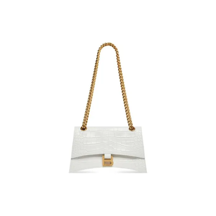 Women Shoulder Bags Balenciaga Crush Small Chain Bag Crocodile Embossed In Optic White Women Shoulder Bags Balenciaga Crush Small Chain Bag Crocodile Embossed In Optic White