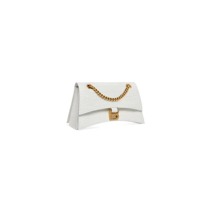 Women Shoulder Bags Balenciaga Crush Small Chain Bag Crocodile Embossed In Optic White
