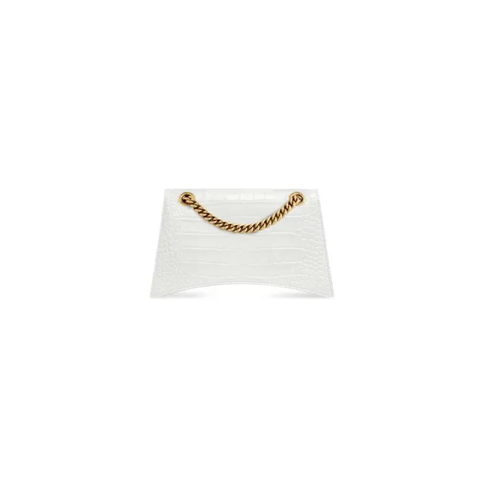 Women Shoulder Bags Balenciaga Crush Small Chain Bag Crocodile Embossed In Optic White