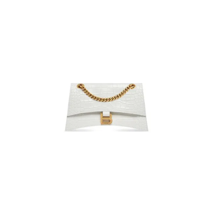 Women Shoulder Bags Balenciaga Crush Small Chain Bag Crocodile Embossed In Optic White