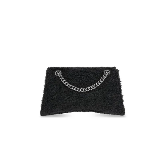 Women Shoulder Bags Balenciaga Crush Small Chain Bag Fake Shearling In Black