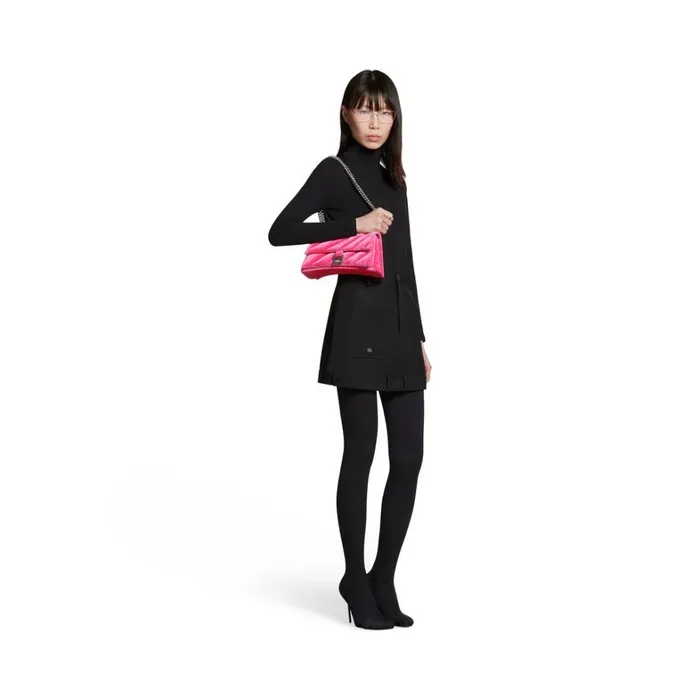 Women Shoulder Bags Balenciaga Crush Small Chain Bag Quilted Velvet Jersey In Bright Pink Women Shoulder Bags Balenciaga Crush Small Chain Bag Quilted Velvet Jersey In Bright Pink