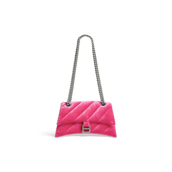Women Shoulder Bags Balenciaga Crush Small Chain Bag Quilted Velvet Jersey In Bright Pink
