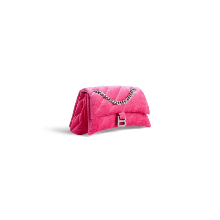 Women Shoulder Bags Balenciaga Crush Small Chain Bag Quilted Velvet Jersey In Bright Pink