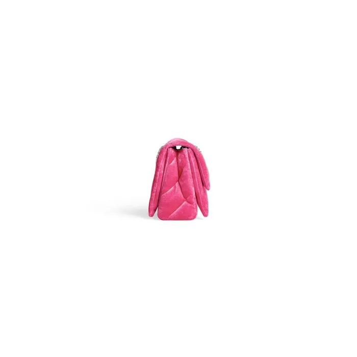 Women Shoulder Bags Balenciaga Crush Small Chain Bag Quilted Velvet Jersey In Bright Pink