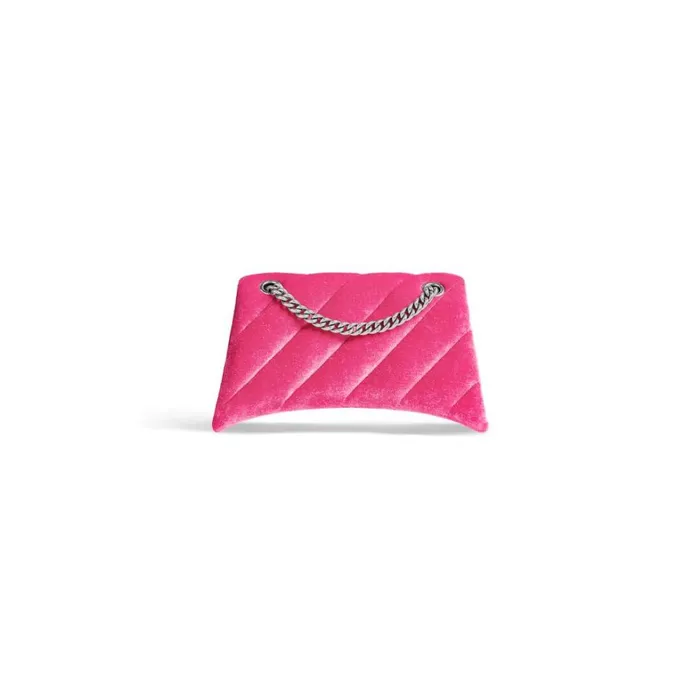 Women Shoulder Bags Balenciaga Crush Small Chain Bag Quilted Velvet Jersey In Bright Pink