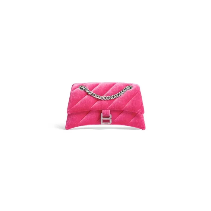 Women Shoulder Bags Balenciaga Crush Small Chain Bag Quilted Velvet Jersey In Bright Pink
