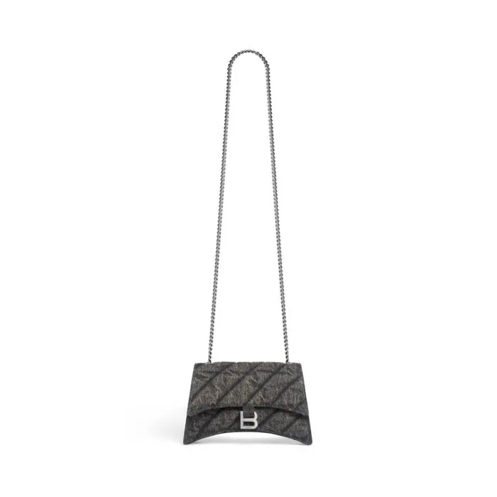 Women Shoulder Bags Balenciaga Crush Xs Chain Bag Quilted Denim In Black