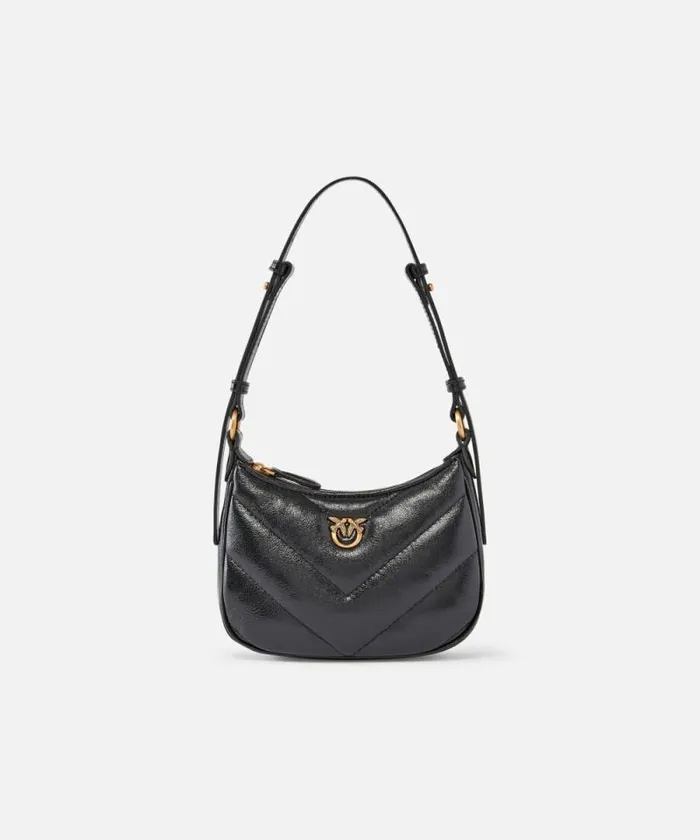 Women Shoulder Bags Pinko Baby Halfmoon Shape Shoulder Bag In Laminated Leather Blackantique Gold Women Shoulder Bags Pinko Baby Halfmoon Shape Shoulder Bag In Laminated Leather Blackantique Gold