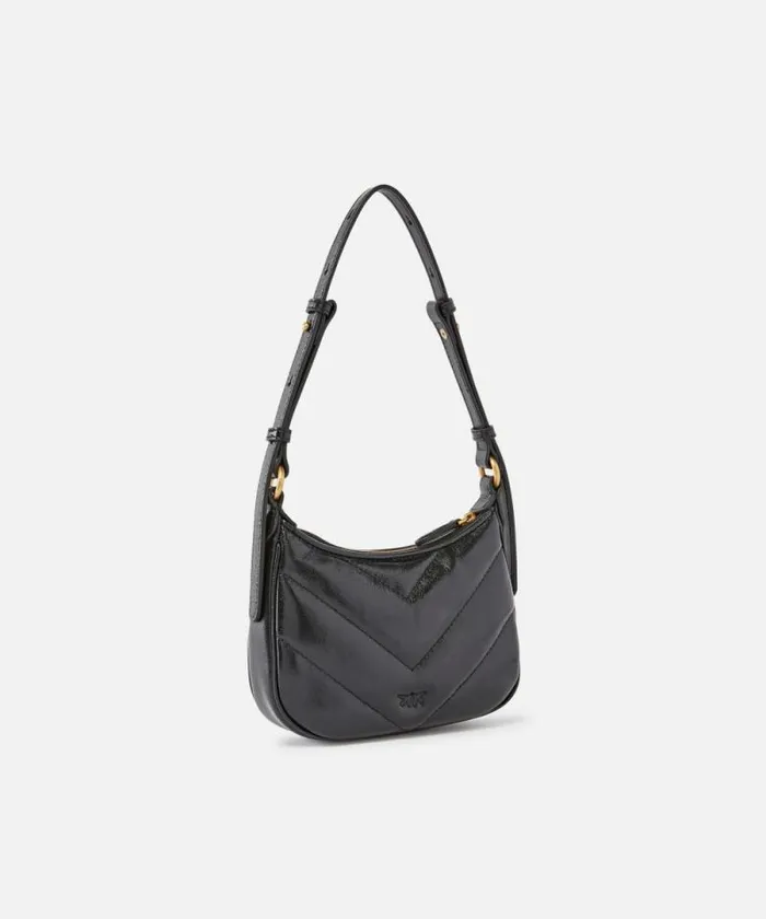 Women Shoulder Bags Pinko Baby Halfmoon Shape Shoulder Bag In Laminated Leather Blackantique Gold Women Shoulder Bags Pinko Baby Halfmoon Shape Shoulder Bag In Laminated Leather Blackantique Gold