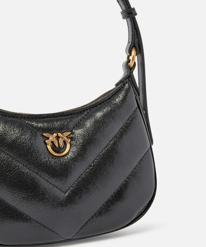 Women Shoulder Bags Pinko Baby Halfmoon Shape Shoulder Bag In Laminated Leather Blackantique Gold Women Shoulder Bags Pinko Baby Halfmoon Shape Shoulder Bag In Laminated Leather Blackantique Gold