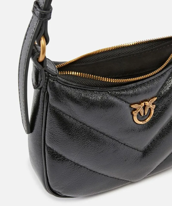 Women Shoulder Bags Pinko Baby Halfmoon Shape Shoulder Bag In Laminated Leather Blackantique Gold Women Shoulder Bags Pinko Baby Halfmoon Shape Shoulder Bag In Laminated Leather Blackantique Gold