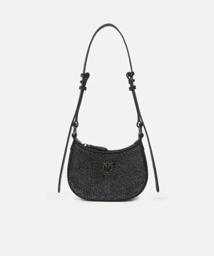 Women Shoulder Bags Pinko Baby Half Moon Shoulder Bag With Rhinestones Limo Blackgunmetal Grey Women Shoulder Bags Pinko Baby Half Moon Shoulder Bag With Rhinestones Limo Blackgunmetal Grey