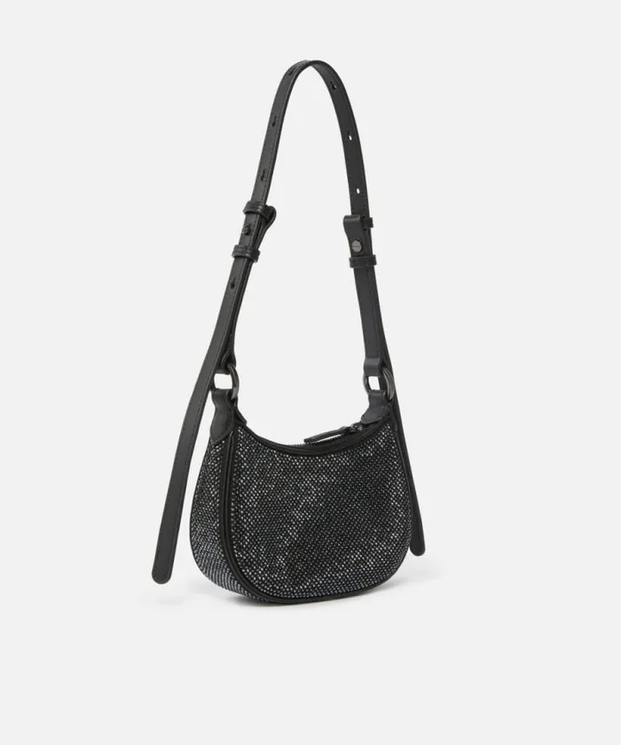 Women Shoulder Bags Pinko Baby Half Moon Shoulder Bag With Rhinestones Limo Blackgunmetal Grey Women Shoulder Bags Pinko Baby Half Moon Shoulder Bag With Rhinestones Limo Blackgunmetal Grey
