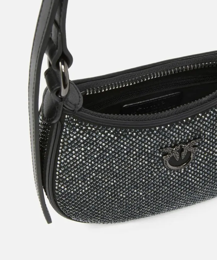 Women Shoulder Bags Pinko Baby Half Moon Shoulder Bag With Rhinestones Limo Blackgunmetal Grey Women Shoulder Bags Pinko Baby Half Moon Shoulder Bag With Rhinestones Limo Blackgunmetal Grey