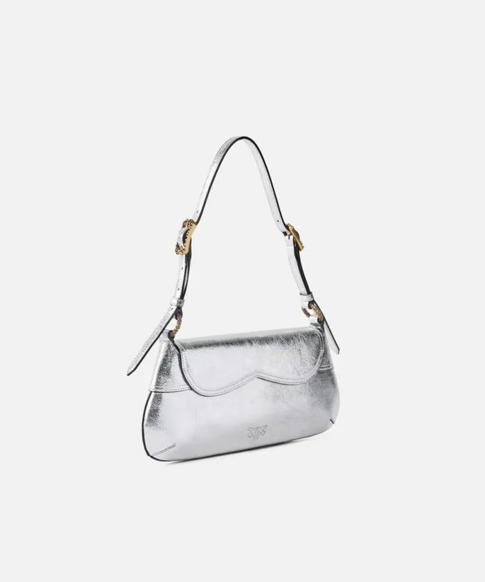 Women Shoulder Bags Pinko Laminated Leather 520 Shoulder Bag Silverantique Gold