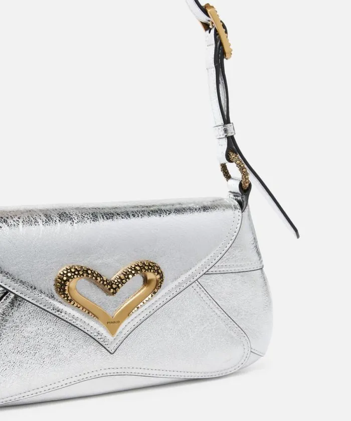 Women Shoulder Bags Pinko Laminated Leather 520 Shoulder Bag Silverantique Gold