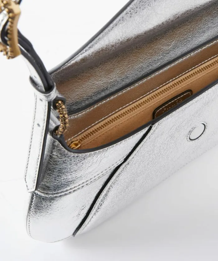 Women Shoulder Bags Pinko Laminated Leather 520 Shoulder Bag Silverantique Gold