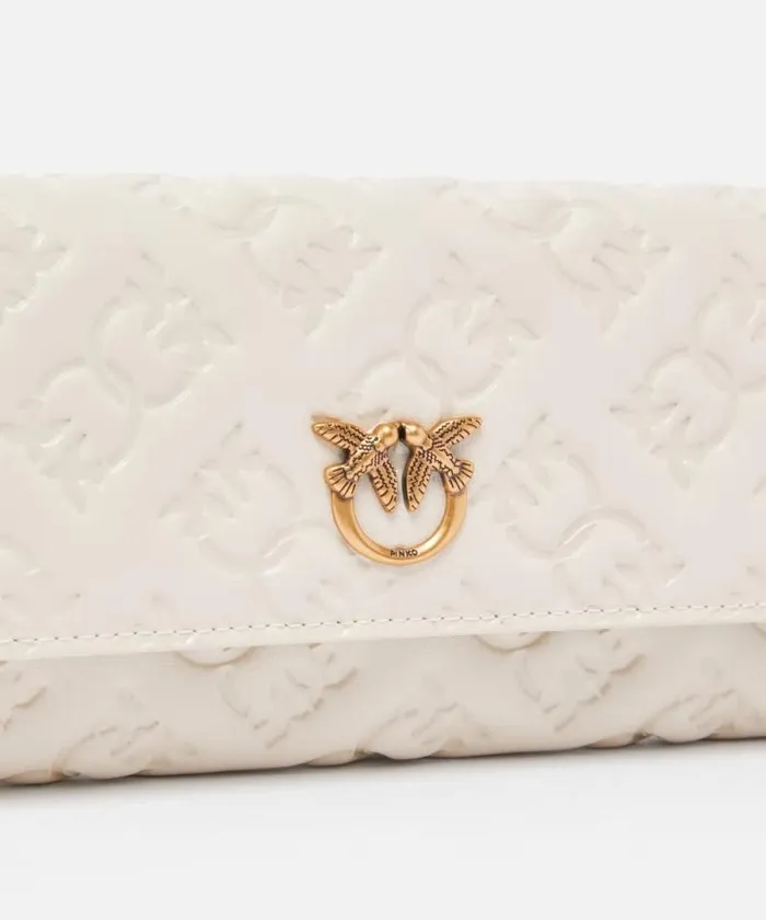 Women Shoulder Bags Pinko Rectangular Monogram Leather Wallet With Strap Whitewhiteantique Gold Women Shoulder Bags Pinko Rectangular Monogram Leather Wallet With Strap Whitewhiteantique Gold