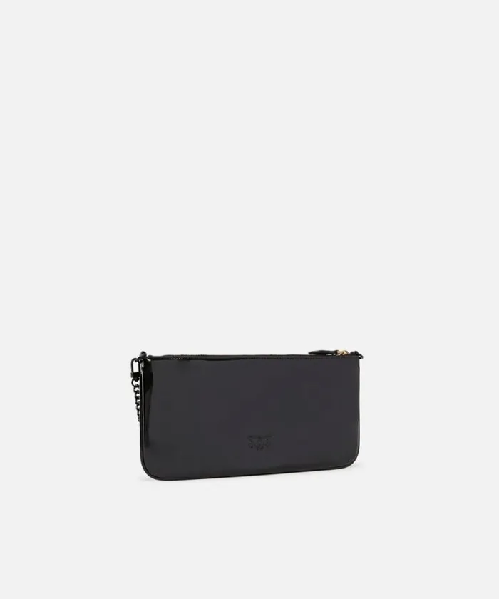 Women Shoulder Bags Pinko Shiny Handbag With Chain Limo Black Block Colour Women Shoulder Bags Pinko Shiny Handbag With Chain Limo Black Block Colour