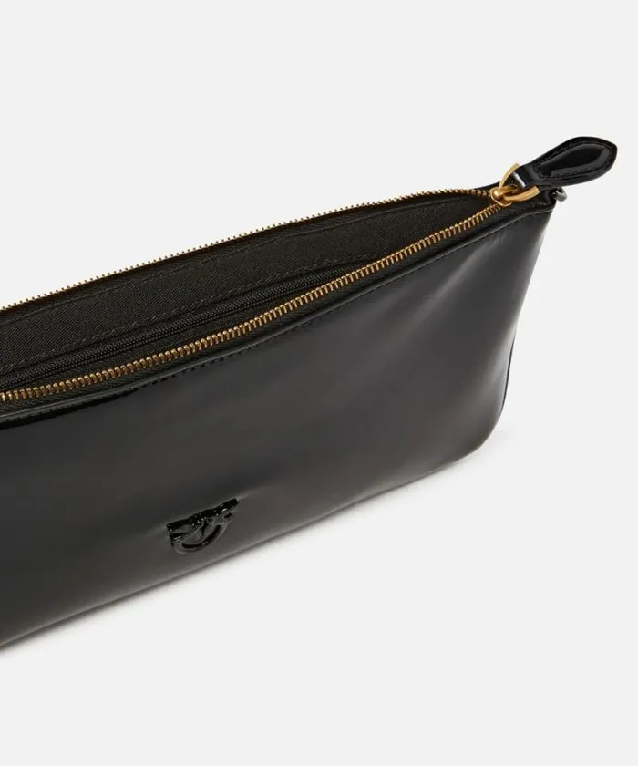 Women Shoulder Bags Pinko Shiny Handbag With Chain Limo Black Block Colour Women Shoulder Bags Pinko Shiny Handbag With Chain Limo Black Block Colour