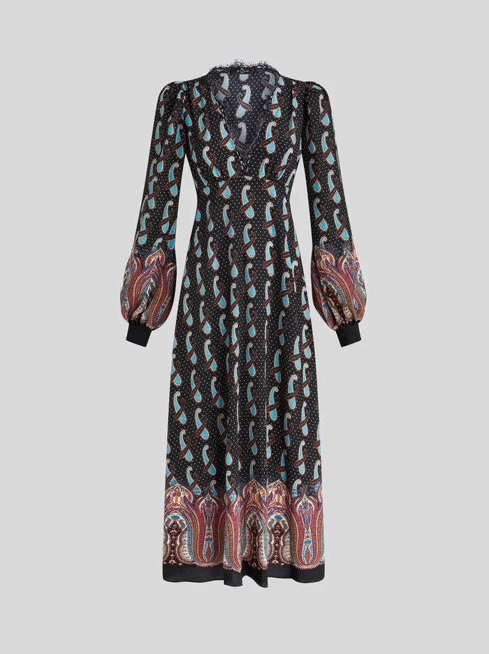 Women Silk Crpe De Chine Midi Dress Etro Dresses