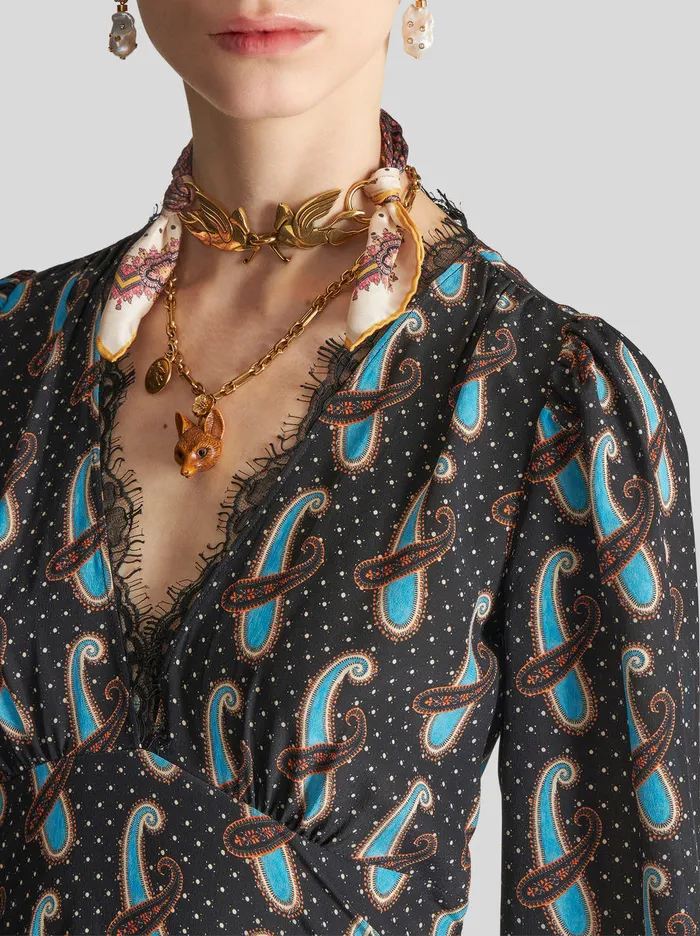 Women Silk Crpe De Chine Midi Dress Etro Dresses