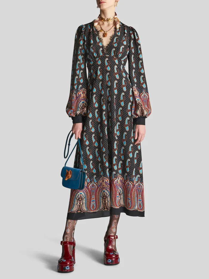 Women Silk Crpe De Chine Midi Dress Etro Dresses