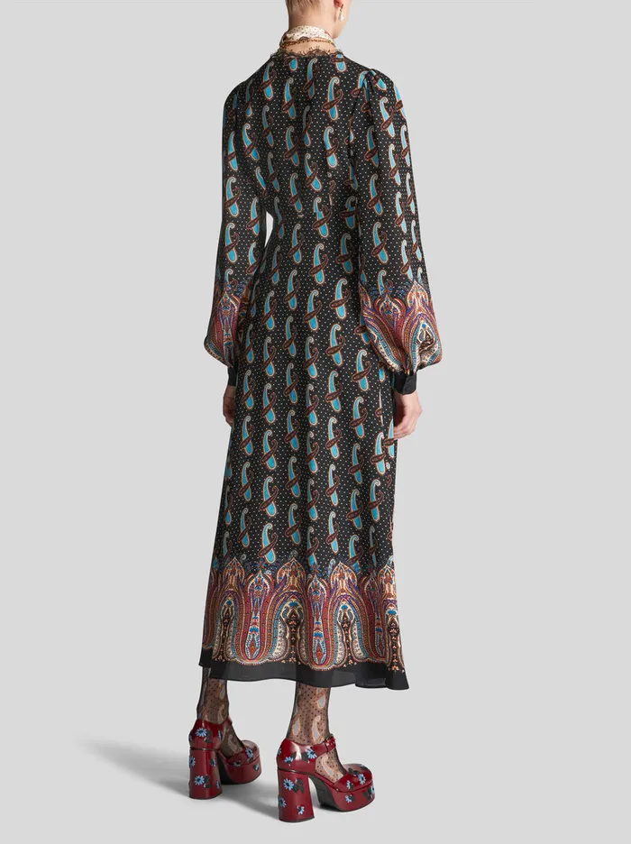 Women Silk Crpe De Chine Midi Dress Etro Dresses