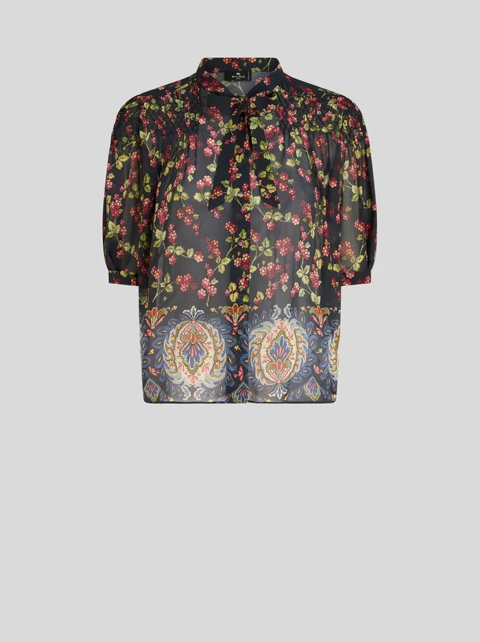 Women Silk Shirt With Ribbon At Neck Etro Shirts And Blouses