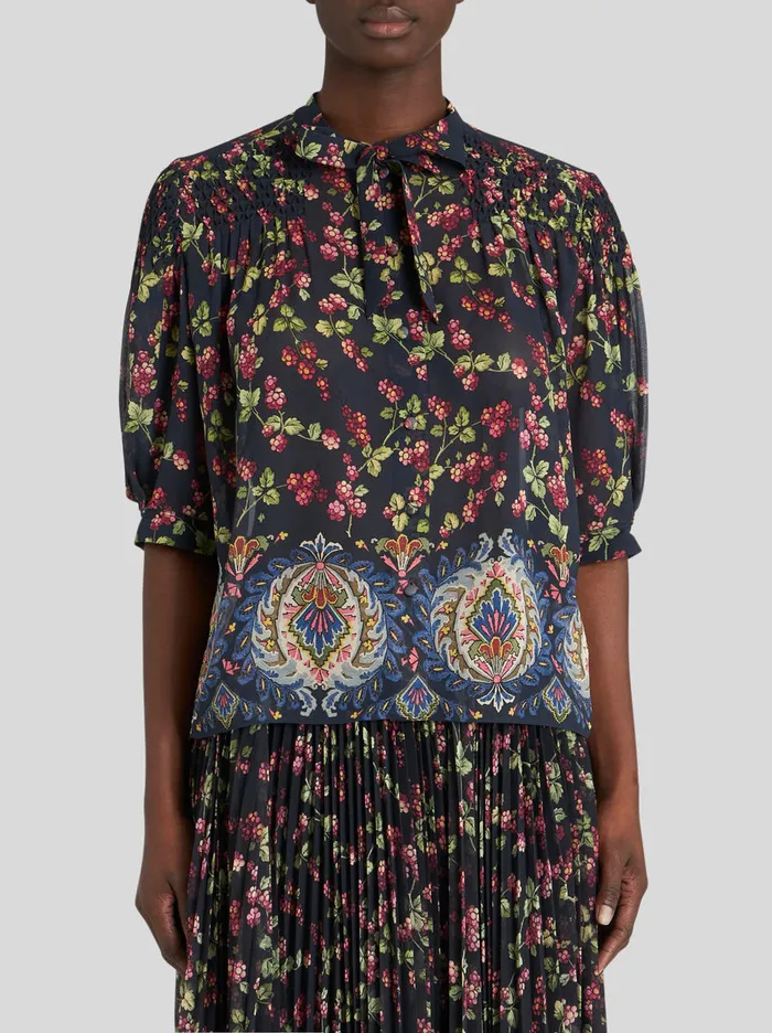 Women Silk Shirt With Ribbon At Neck Etro Shirts And Blouses
