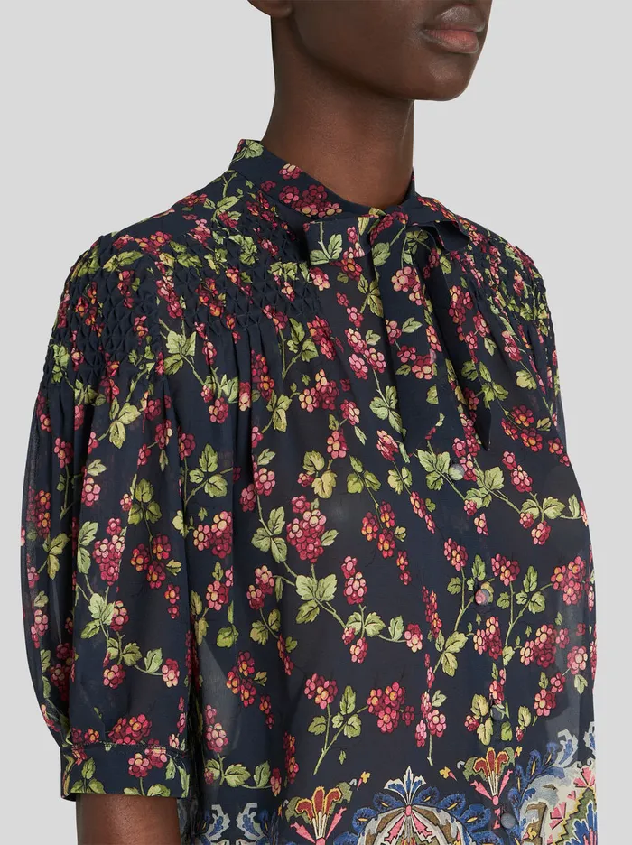 Women Silk Shirt With Ribbon At Neck Etro Shirts And Blouses