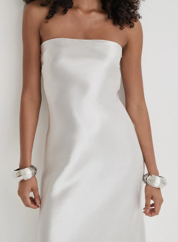 Women Silver Bandeau Satin Maxi Dress Shona 4th and Reckless Party Wear
