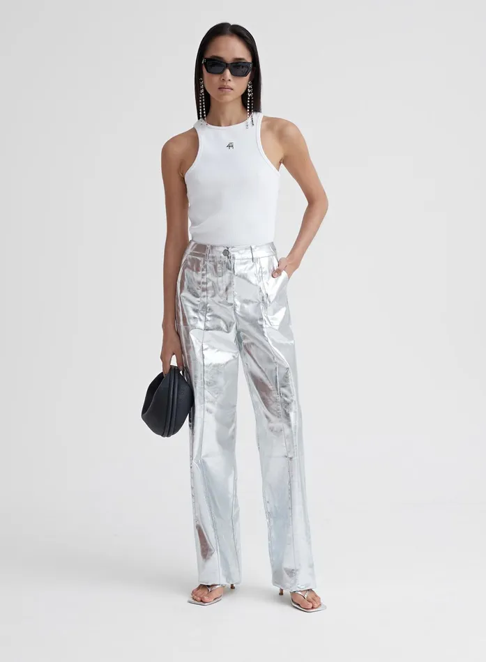 Women Silver Metallic Faux Leather Trouser 8211 Zelda 4th and Reckless Pants