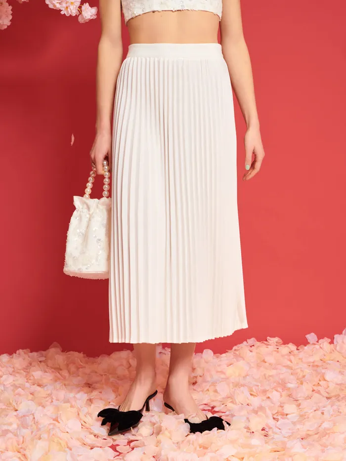 Women Sister Jane Bottoms DREAM Carolina Pleated Midi Skirt Pearled Ivory