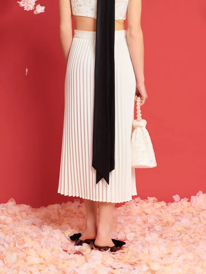 Women Sister Jane Bottoms DREAM Carolina Pleated Midi Skirt Pearled Ivory