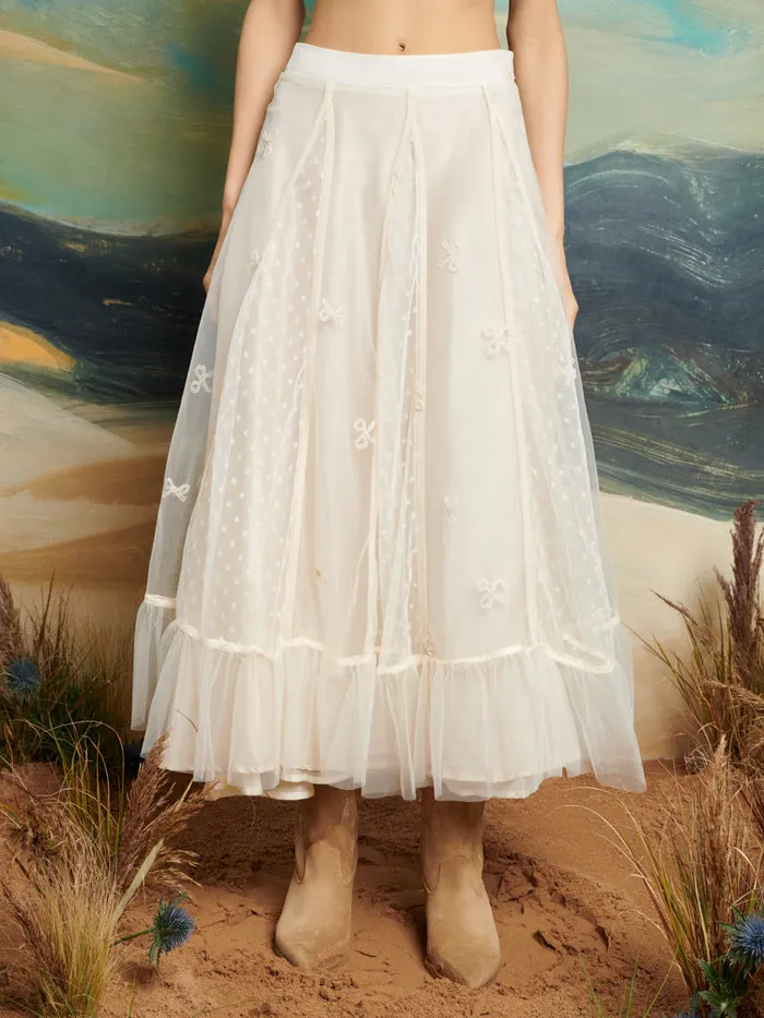 Women Sister Jane Bottoms DREAM Jolene Tulle Ruffle Midi Skirt Vintage Cream